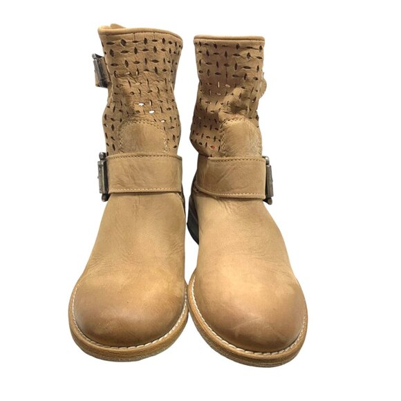 Piranha Beige Nubuck Perforated Moto Handmade in Italy Boots - Picture 6 of 12